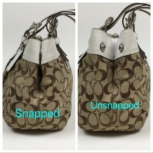 Soho Pleated Bone Leather F13742 Coach Signature Tan/Brown Canvas Shoulder Bag - Picture 4 of 7